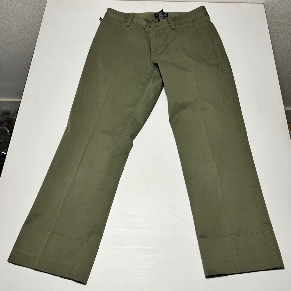 Polo Jeans Co Ralph Lauren Women Olive Green Straight Leg Cuffed Trousers Size 4